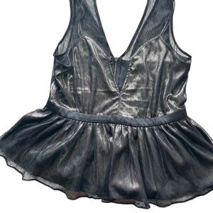 Black Mesh Sleeveless Peplum Top Zip Back Witchy Goth Sz8